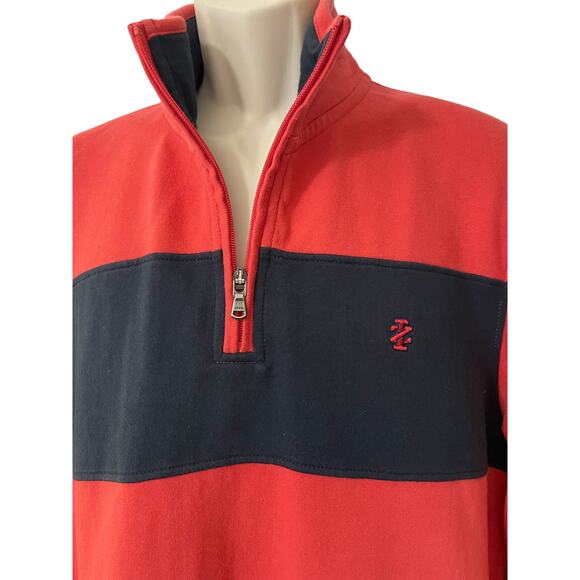Izod, Thick Golfer Style 1/4 Zip Henley, Navy/Coral, Soft French terry, Large - Picture 2 of 5